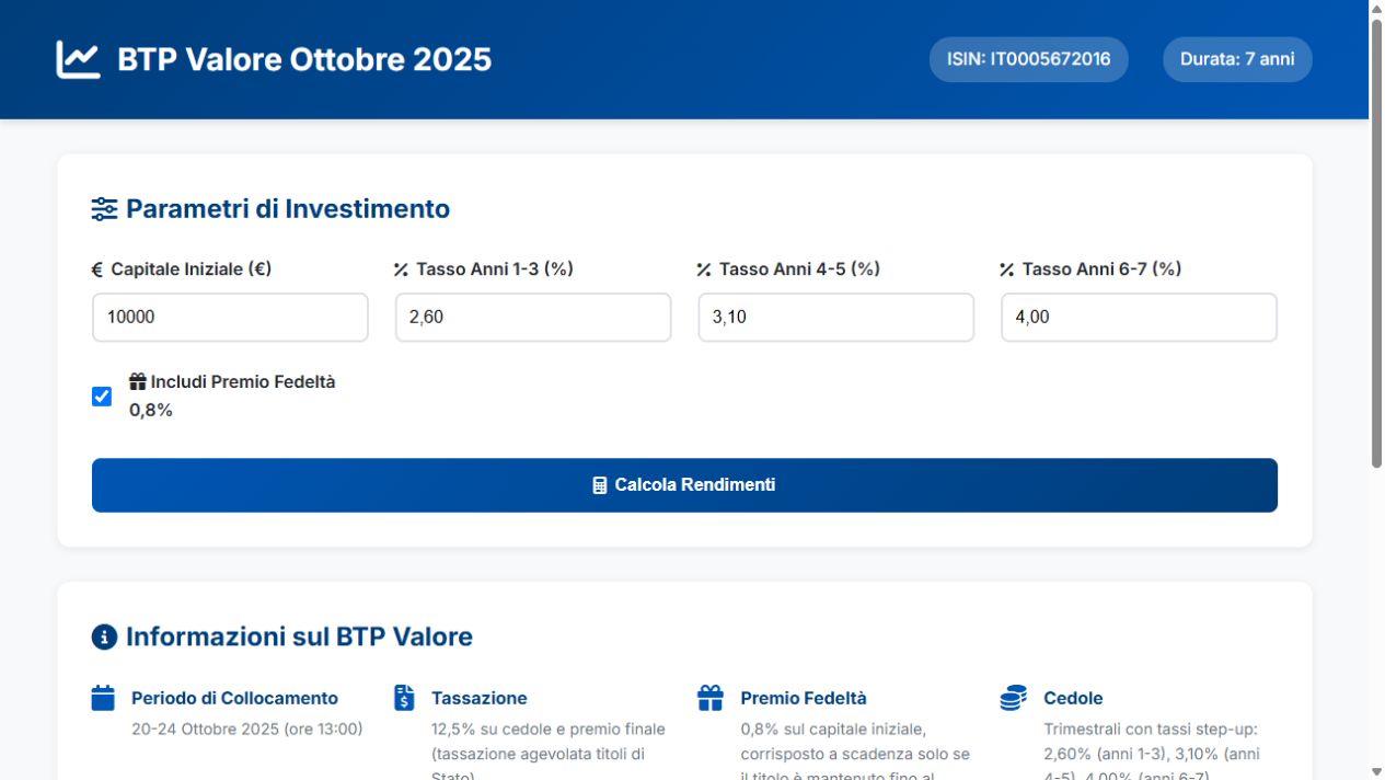 Anteprima del calcolatore BTP Valore